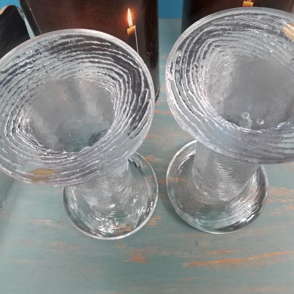 Glass Candle Holders Vintage Boda Sweden in Original Box Big Clear Solid Chunky - Picture 10 of 16